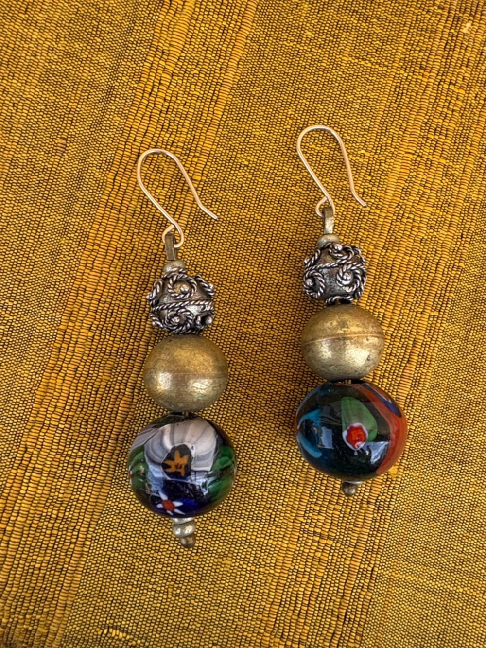 Artisan Multicolor Glass & Brass Bead Drop Earrings - Women Jewelry